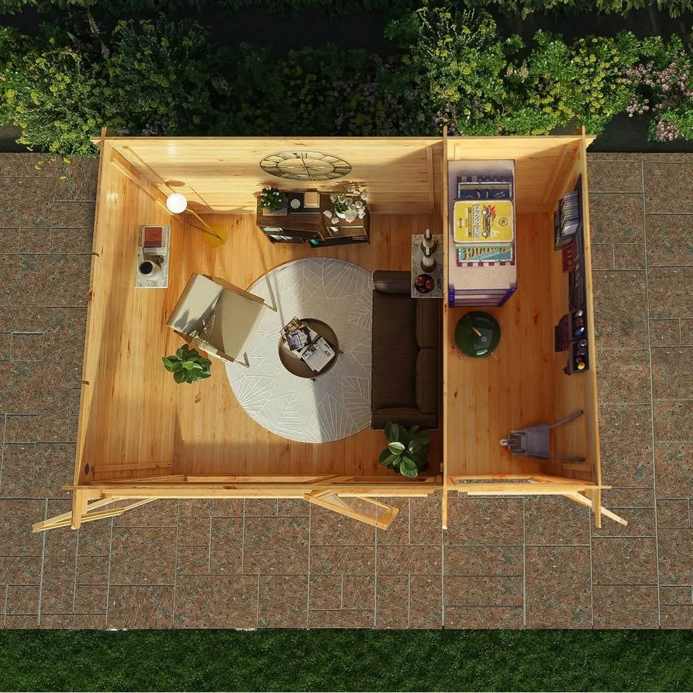 Mercia Elite Pent Log Cabin w/ Side Shed, 28 mm - L333.5 x W413.6 x H249.4 cm in Light Brown 4