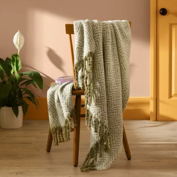Furn Tweedie Brushed Herringbone Throw Green 130 X 180Cm, Green