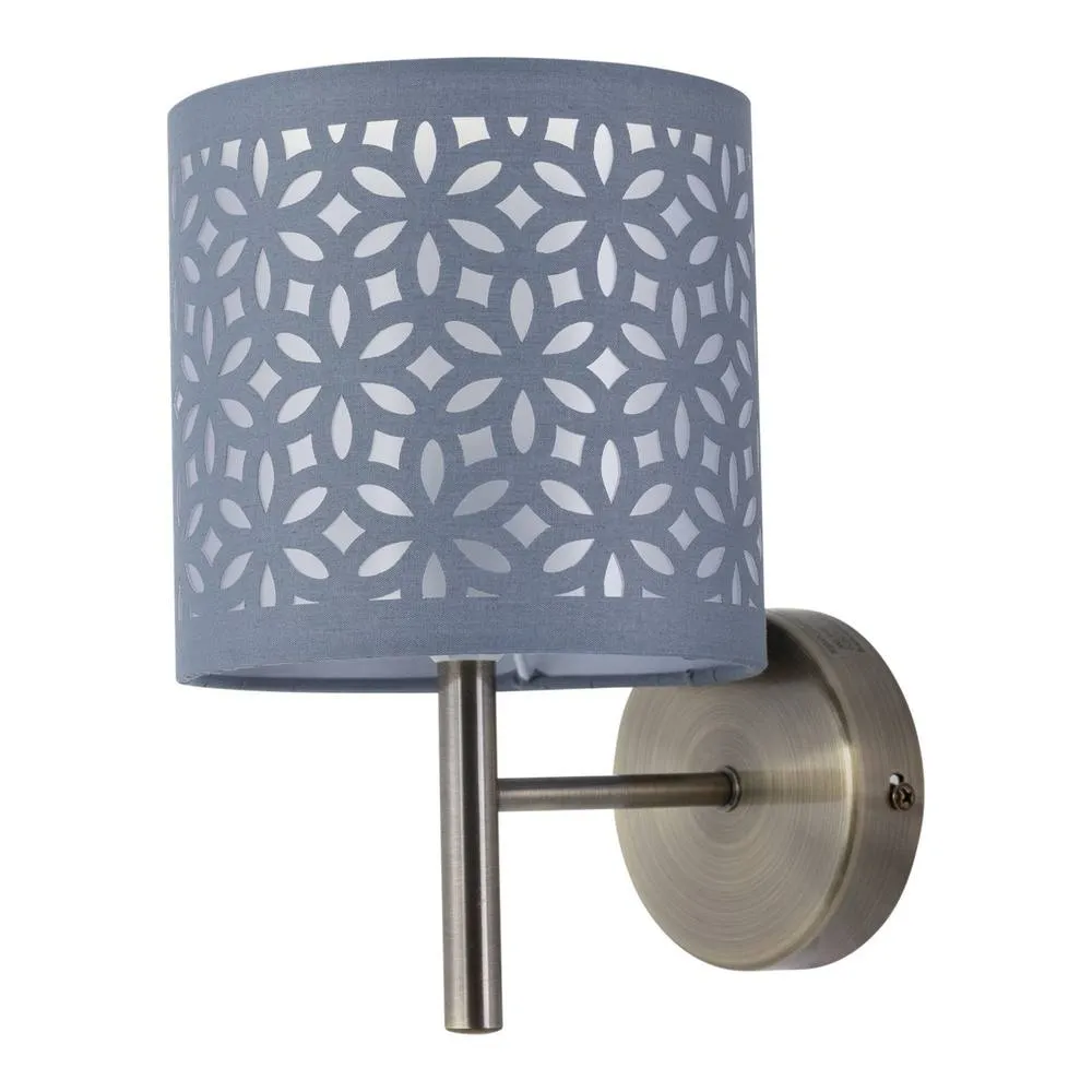 First Choice Lighting Set of 2 Brea - Antique Brass Wall Lights with Grey Cut Out Shade in Gold 2