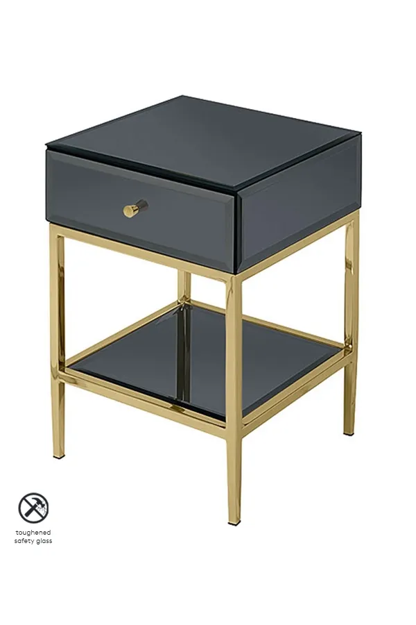 Stiletto Toughened Black Glass and Brass Side Table