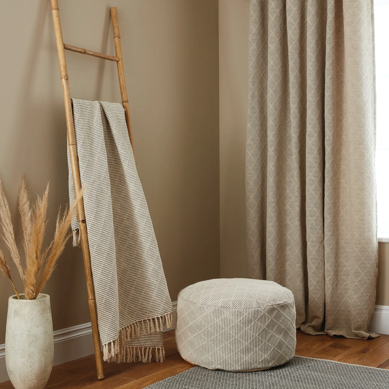 Tufted Diamond Natural Pouffe Brown