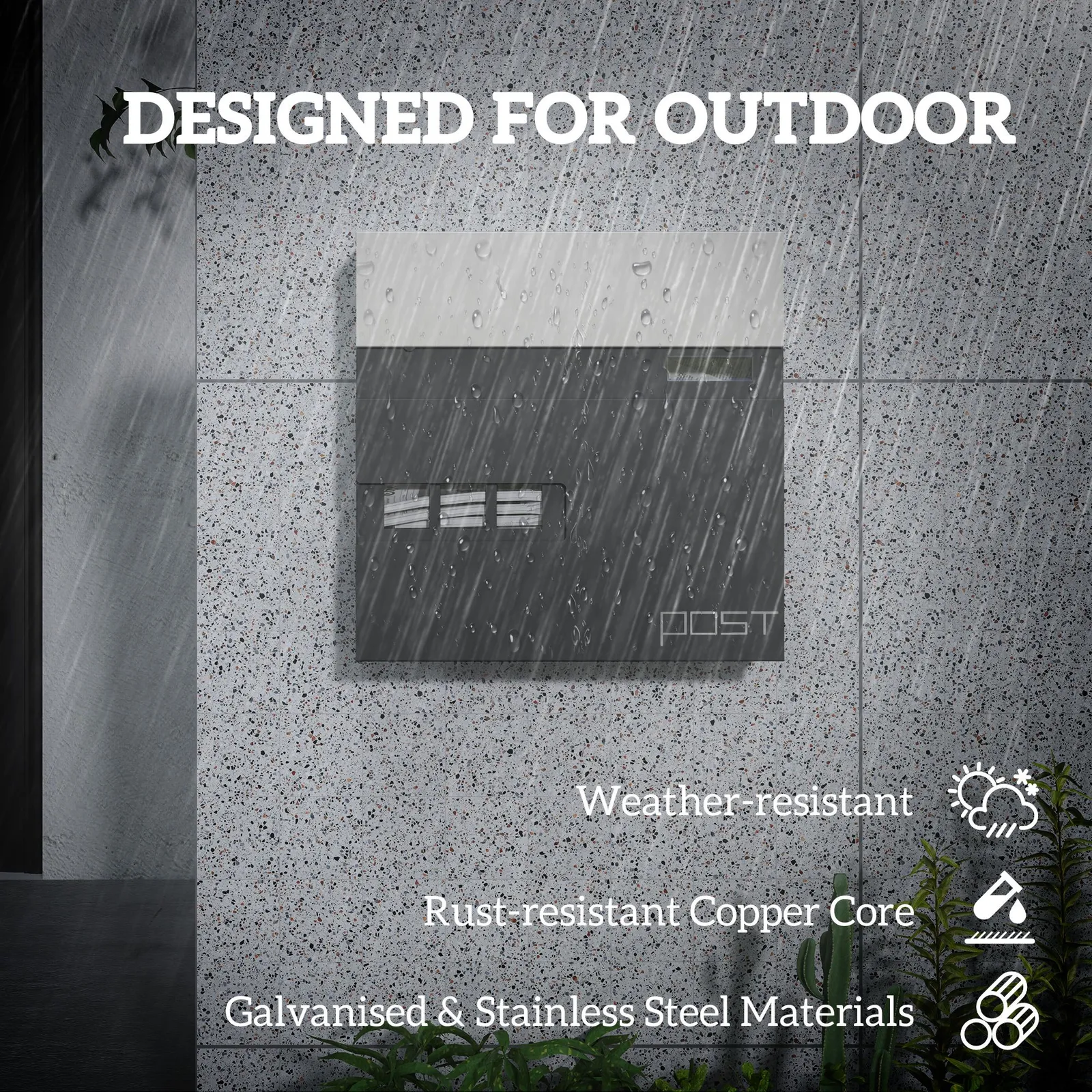 HOMCOM Wall Mounted Post Box, Weatherproof Letterbox with Lock, Grey in Dark Grey 4