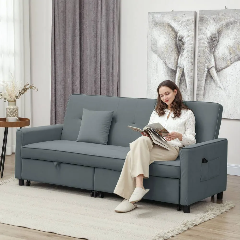 HOMCOM Reversible L-Shaped Sectional Sofa Bed with Cushions in Grey 1