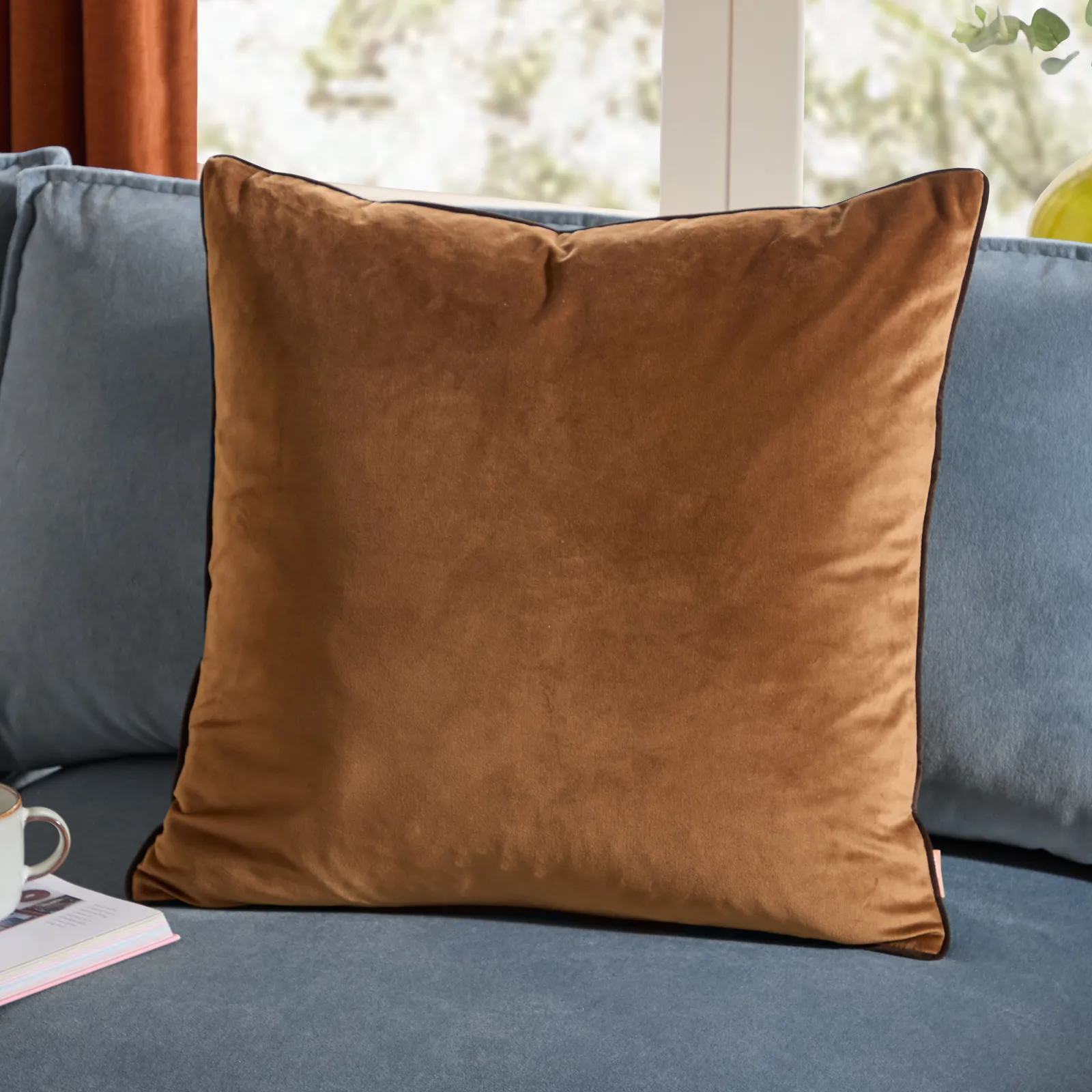 Furn Meridian Velvet Piped Cushion in Bronze