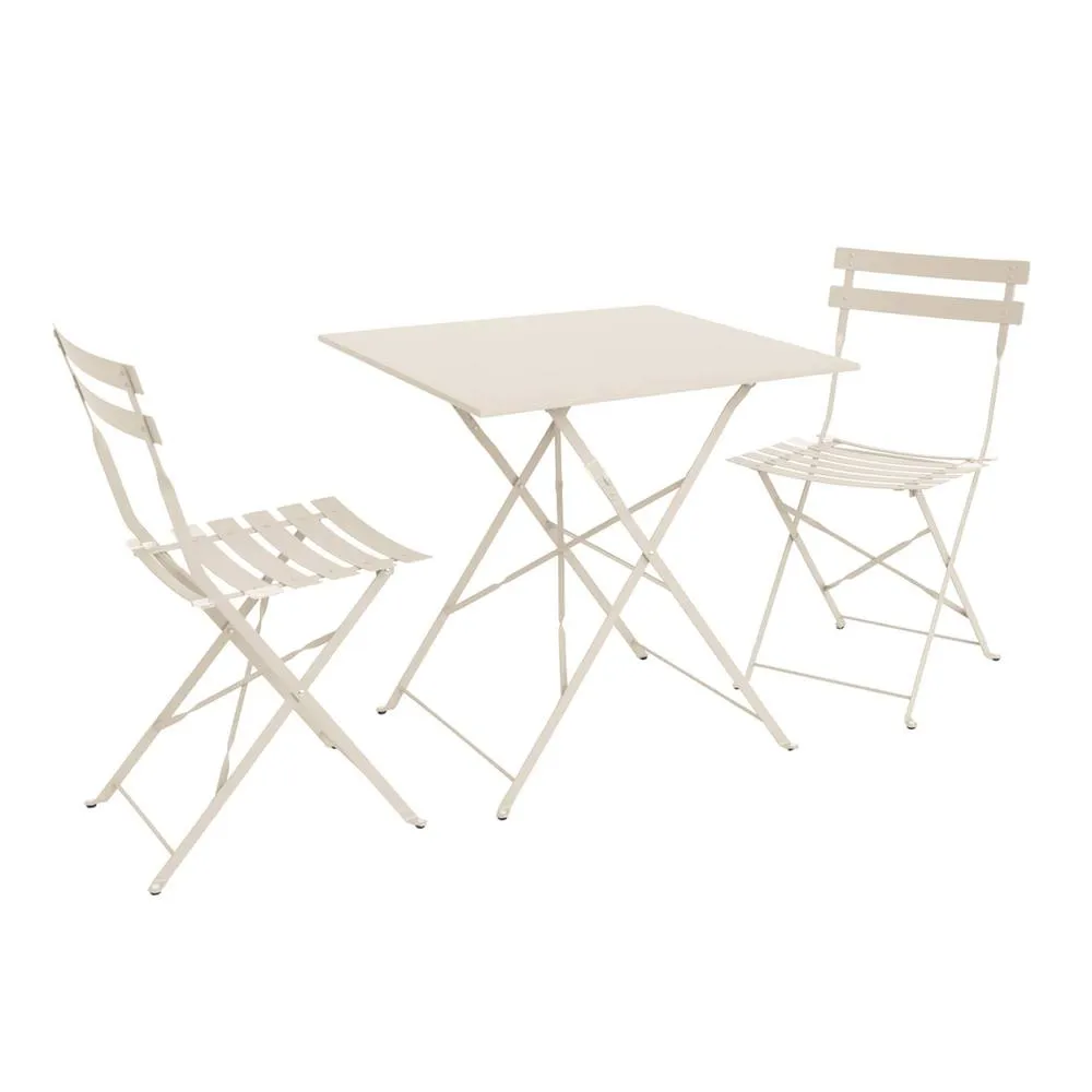 sweeek Square 2-seater folding metal bistro garden table with 2 chairs in Beige 2