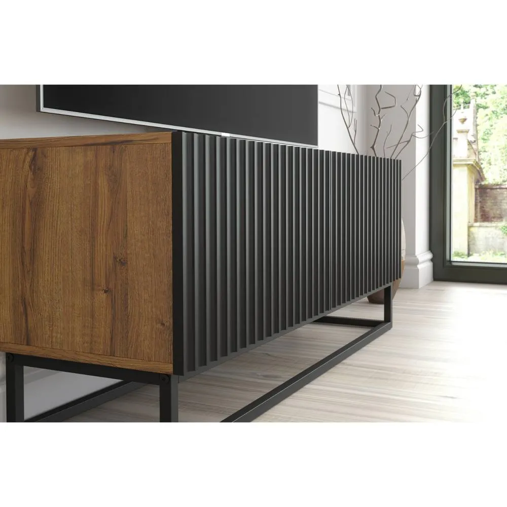 Creative Furniture Ripple TV Unit 100cm - Oak & Black Fluted Doors in Dark Brown 5