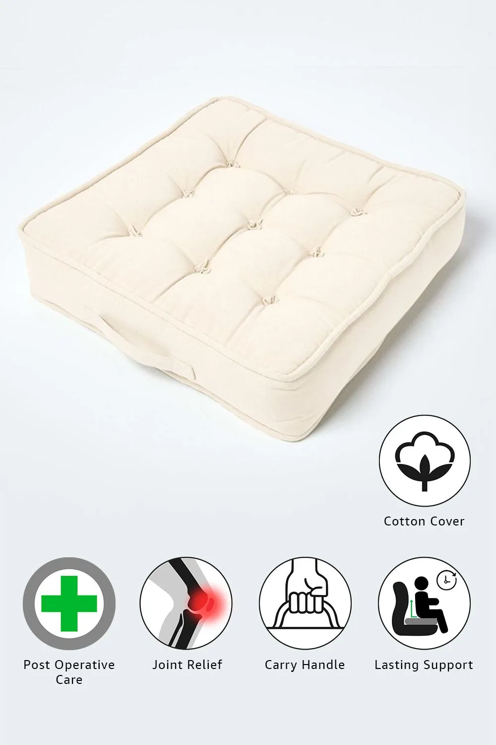 Homescapes Cotton Armchair Booster Cushion in Cream 2