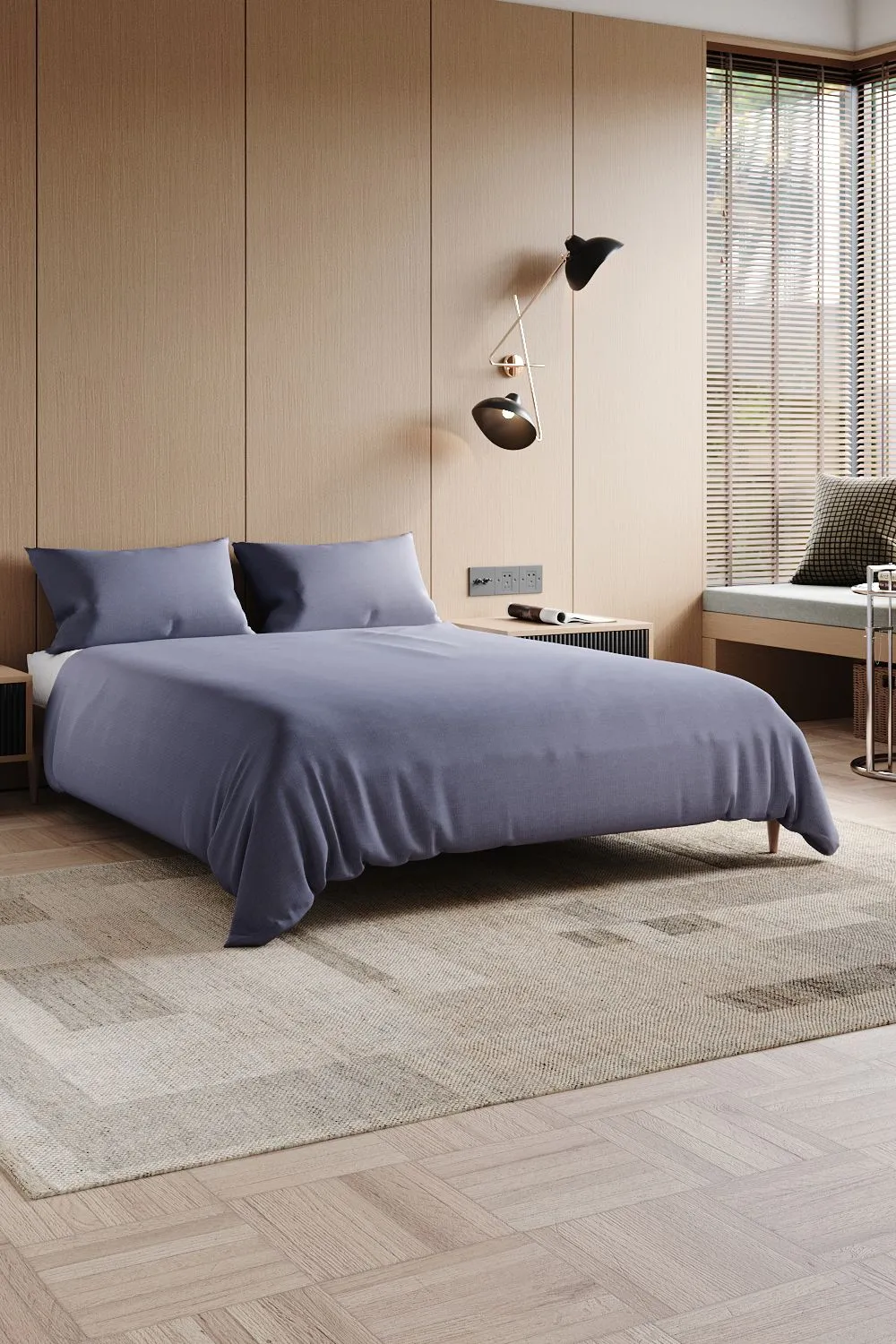 H&O Direct 4Pcs Simple Solid Color Brushed Flat Sheet Set for Double-Bed in Grey