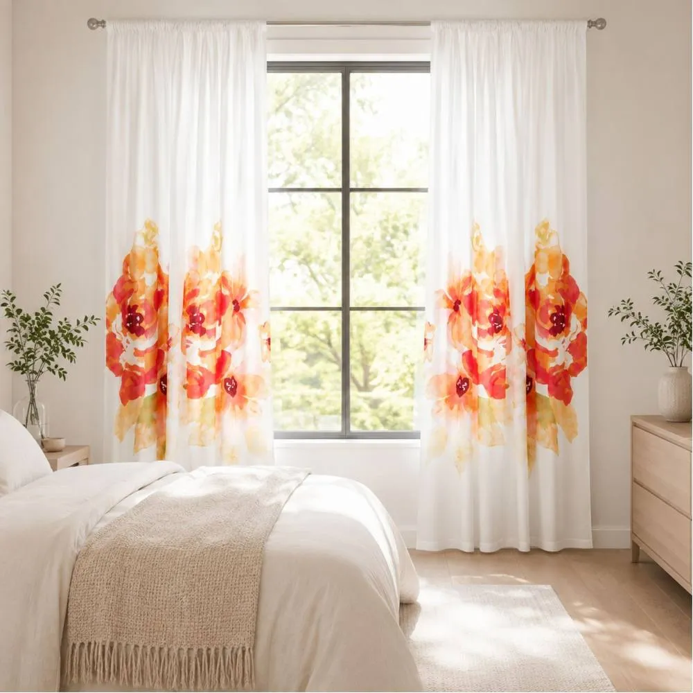 Smart Living Grace Floral Curtains Pair with Tie Backs - Large Flower Print 2