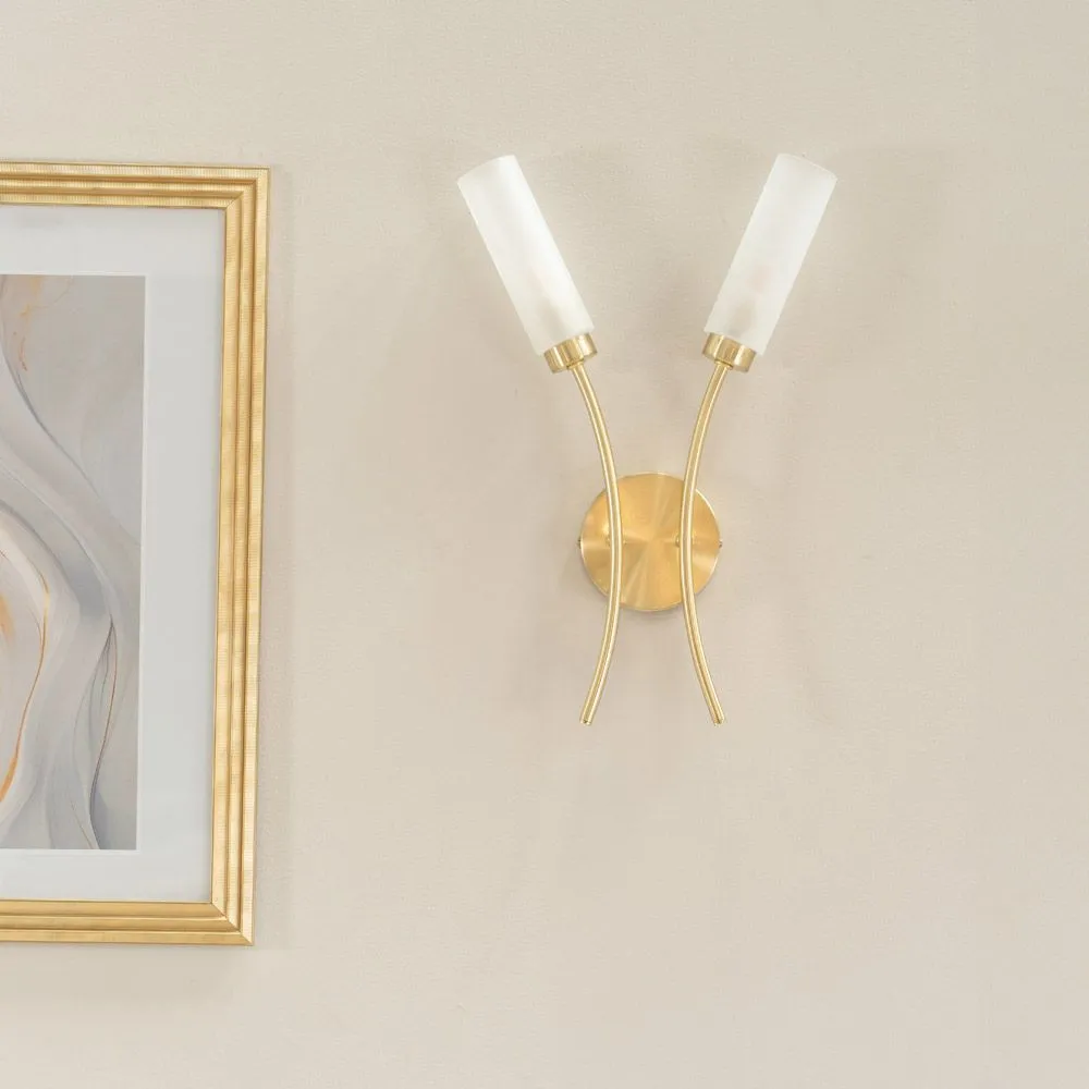 ValueLights Maya Pair of 2 Way Curved Upright Reed Shaded Wall Lights in Gold 5