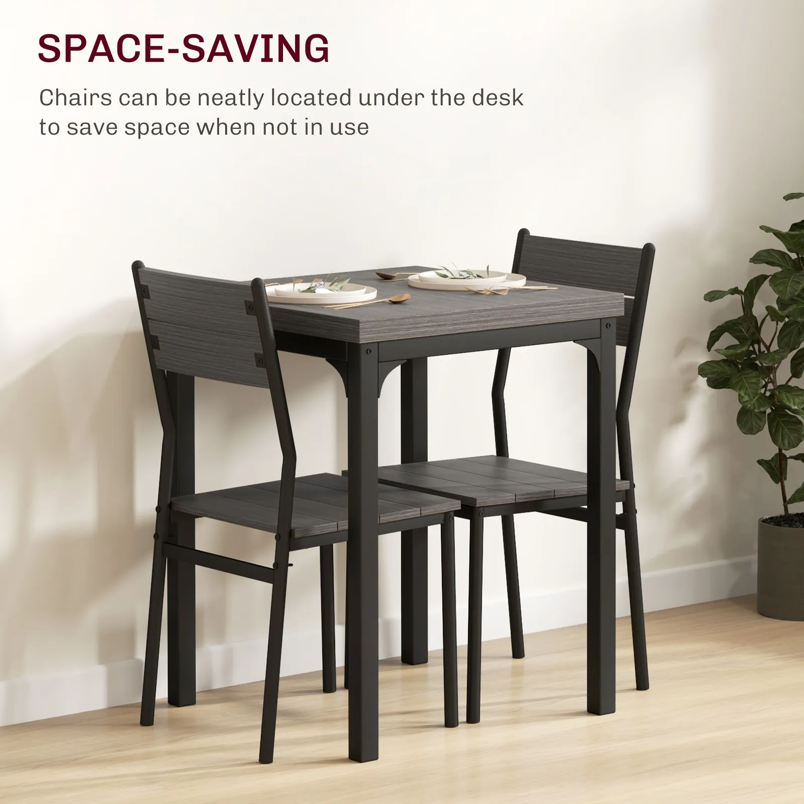 HOMCOM 3 Pcs Compact Dining Table 2 Chairs Set in Grey 4