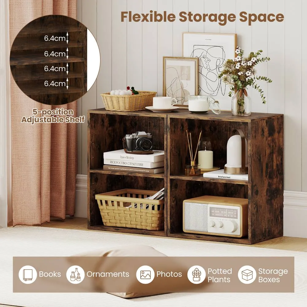 Costway 2-Cube Bookcase Modern Open Bookshelf w/ 5-Position Adjustable Shelf in Brown 6