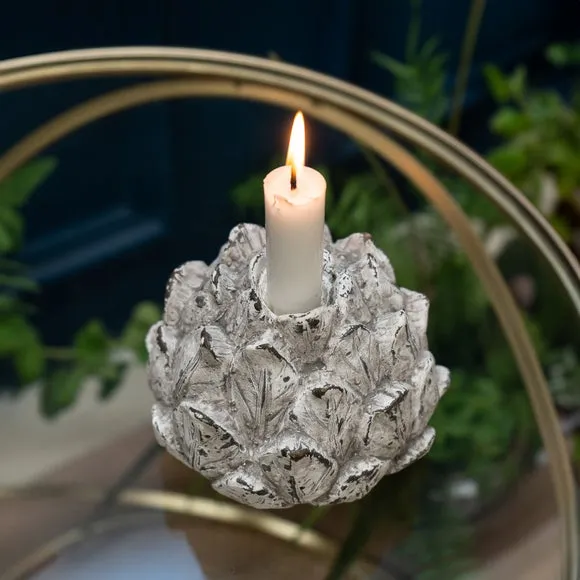 Stone Effect Artichoke Candlestick Holder