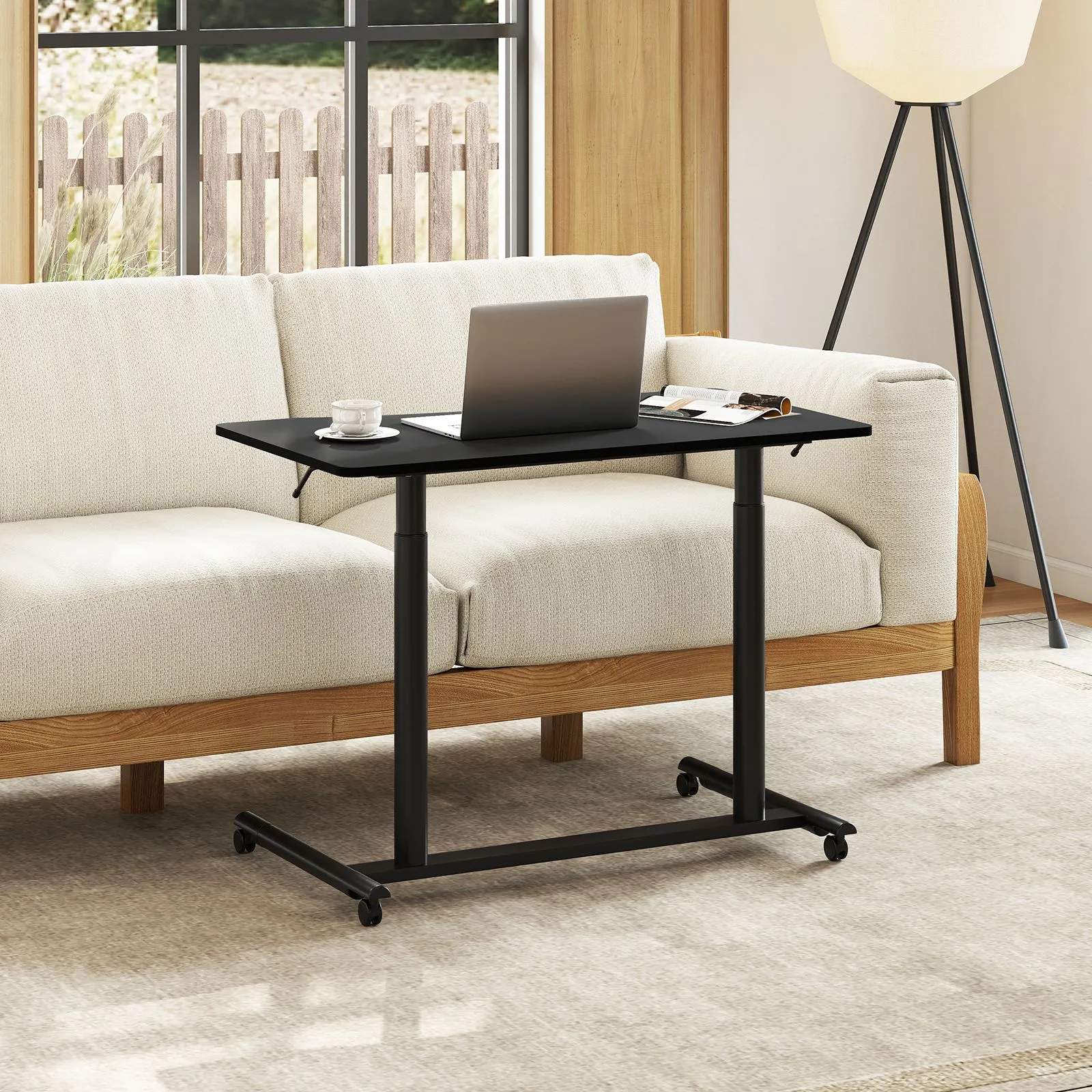Costway Mobile Standing Desk C-Shaped Sit Stand Desk w/Adjustable Height in Black 5