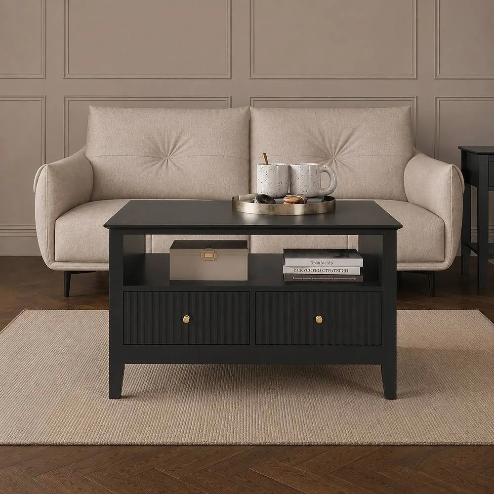 Melody Maison Fluted Four Drawer One Shelf Coffee Table - Hales Black Range 3