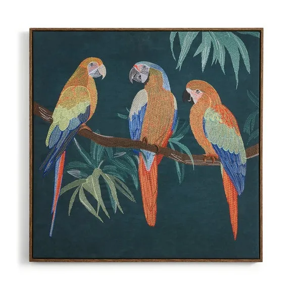 Parrot Embroidered Velvet Framed Canvas 3