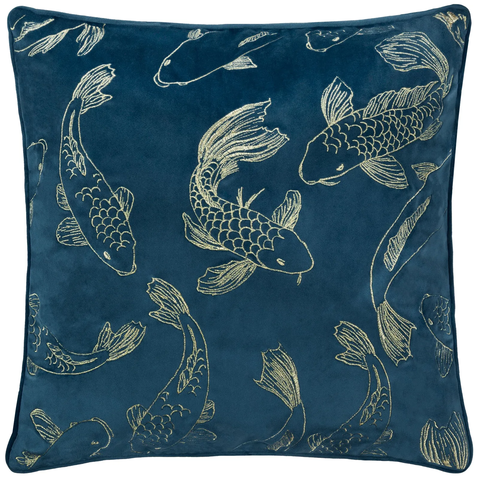 Paoletti Koi Pond Embroidered Velvet Cushion in Navy 2
