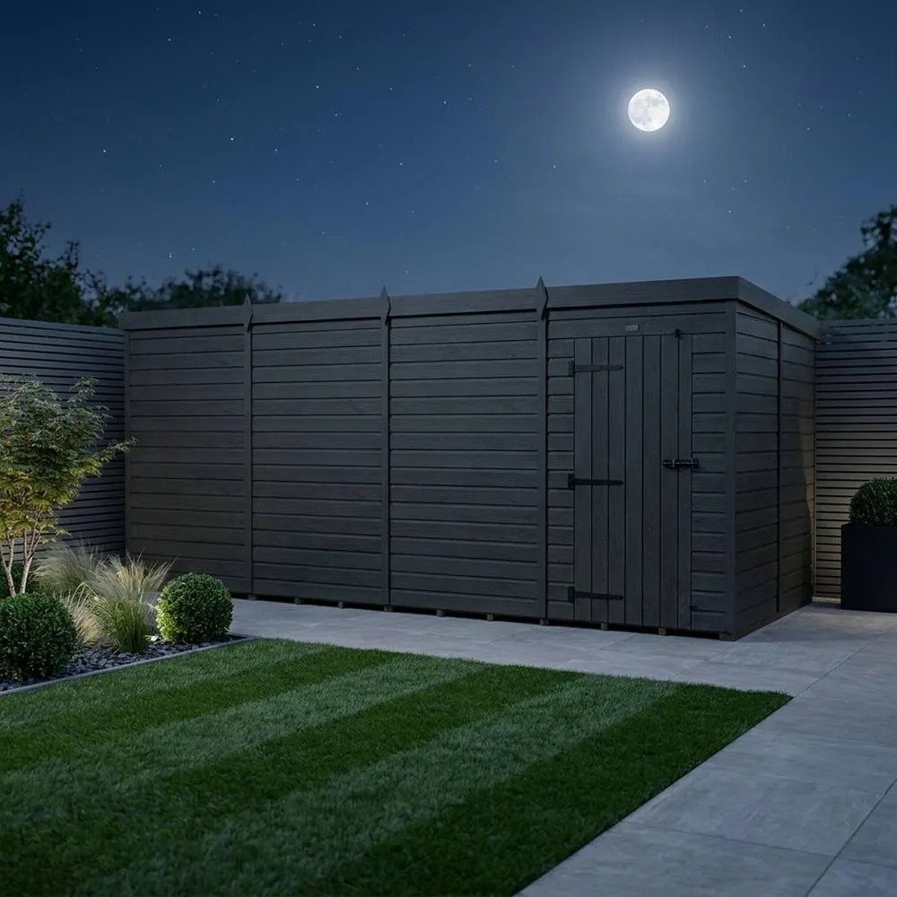 Buttercup Farm 19ft x 10ft Composite Pent Garden Shed Single Door No Windows in Grey 3