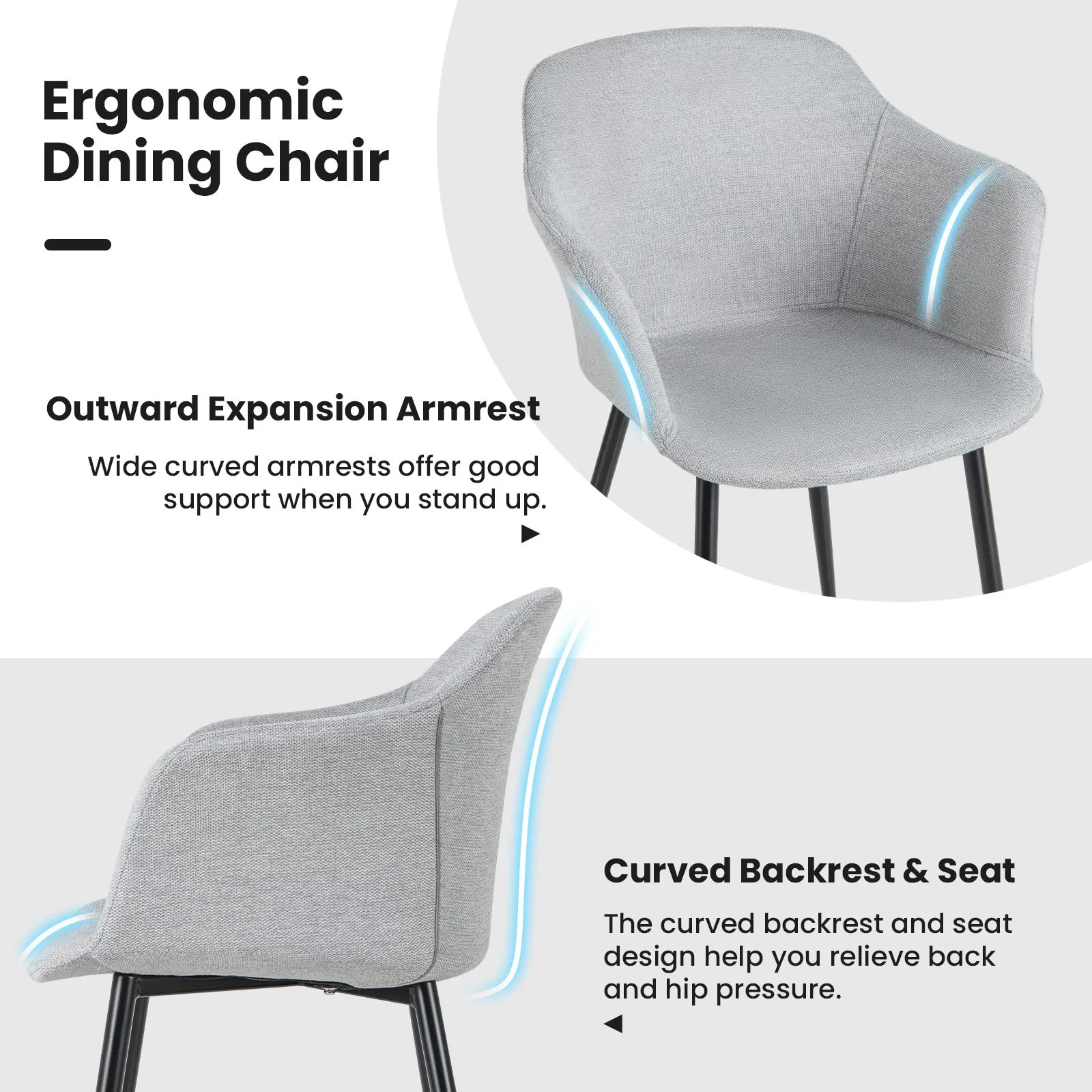Costway Set of 2 Dining Chairs Upholstered Armless Accent Chair With Ergonomic Backrest in Off-White 4