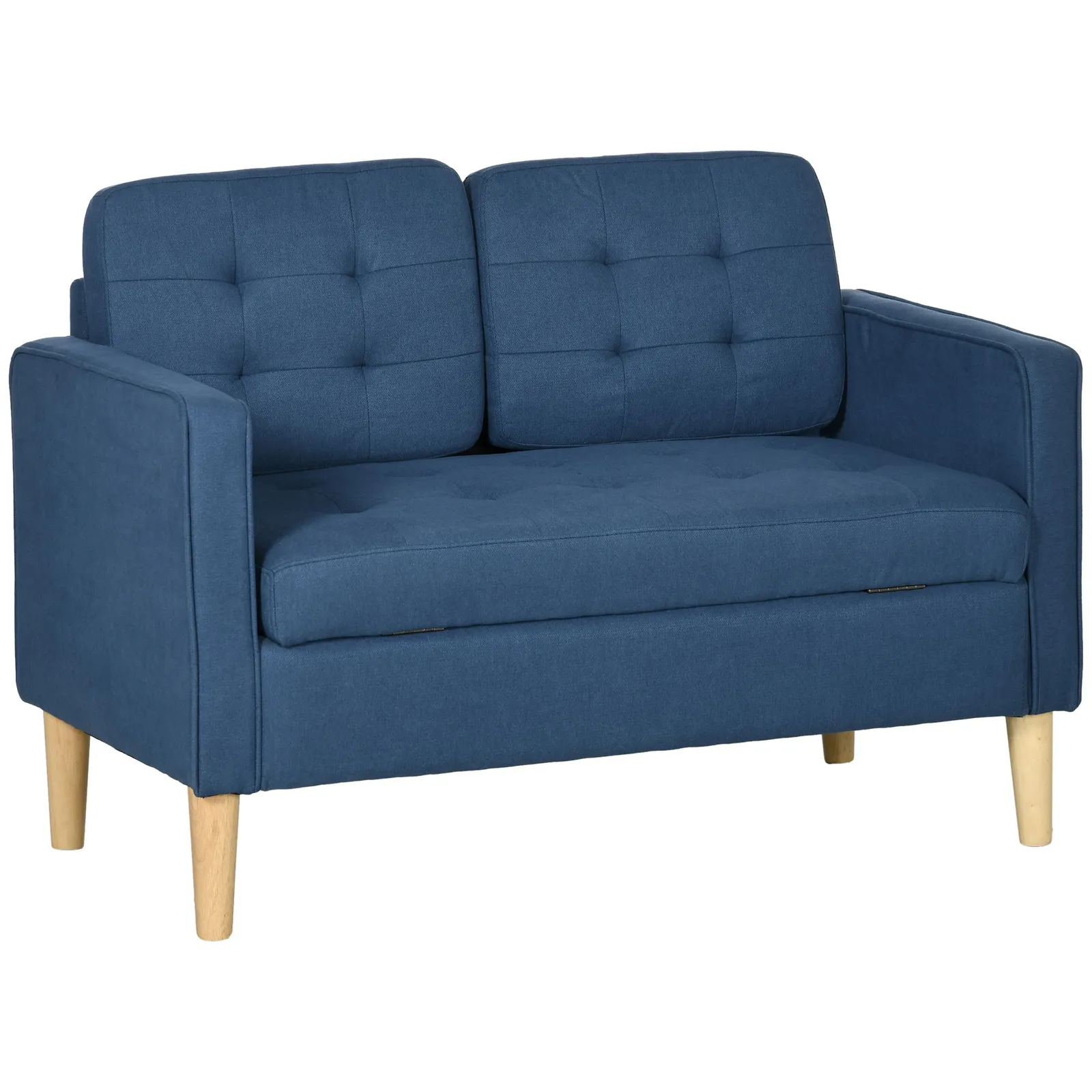 HOMCOM Compact Loveseat Sofa 2 Seater Sofa with Storage & Wood Legs in Blue 2