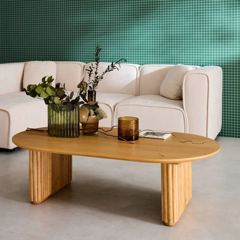 sweeek Oval coffee table Rubberwood oak veneer in Brown 1