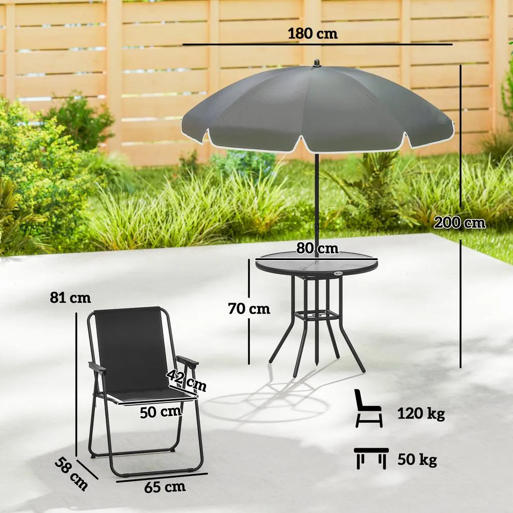 OUTSUNNY 6 Pieces Garden Furniture Set with Parasol, Folding Chairs, Black 3