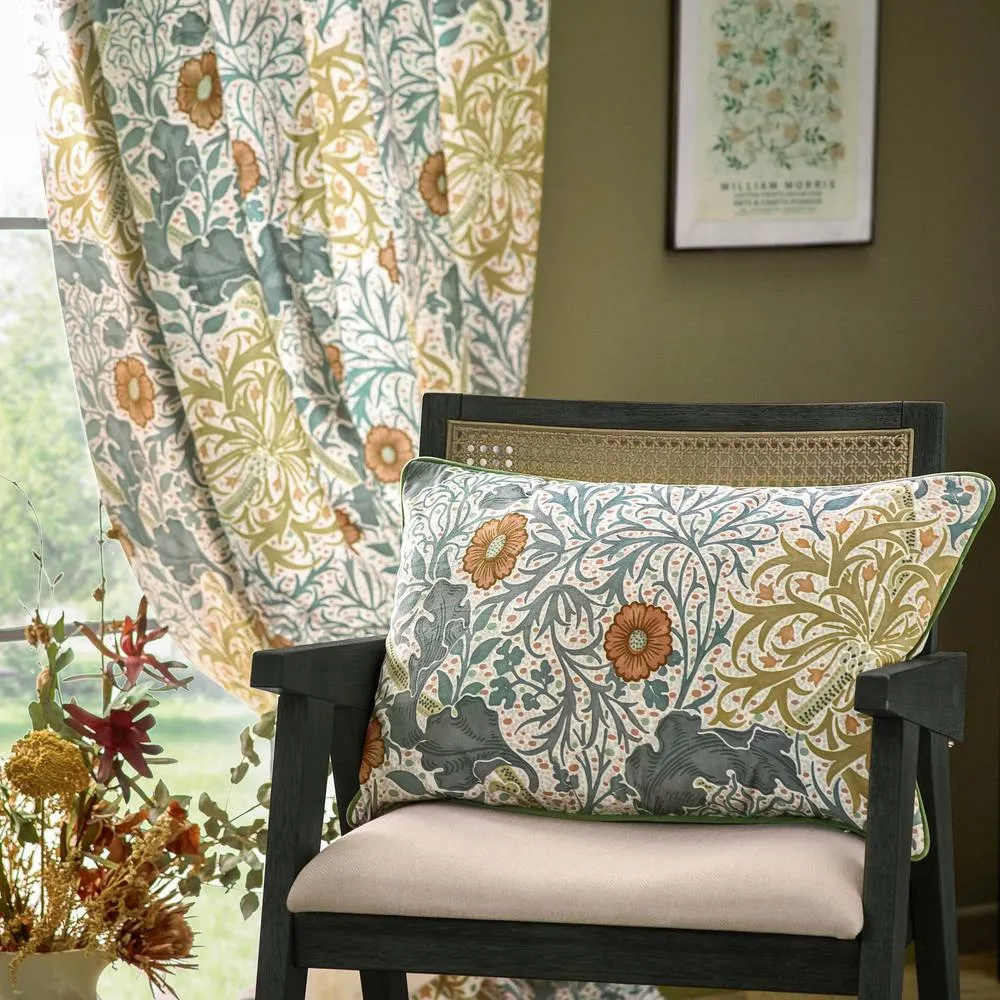 Morris & Co Seaweed Printed Velvet Room Darkening Pencil Pleat Curtains in Stone 4