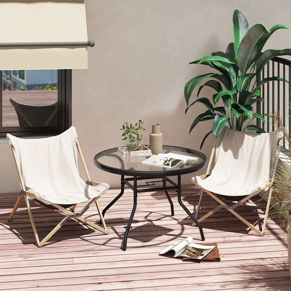Costway Patio Side Table w/ Umbrella Hole Outdoor Round Bistro Table in Black 5
