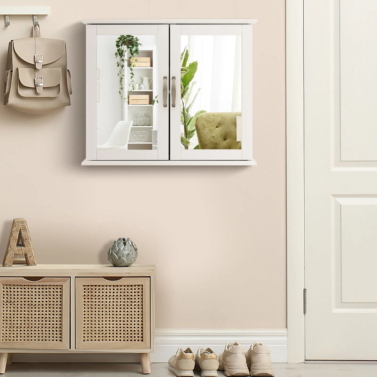 Costway Wall Mounted Bathroom Mirror Cabinet Wooden Storage Cupboard Medicine Cabinet in White 5