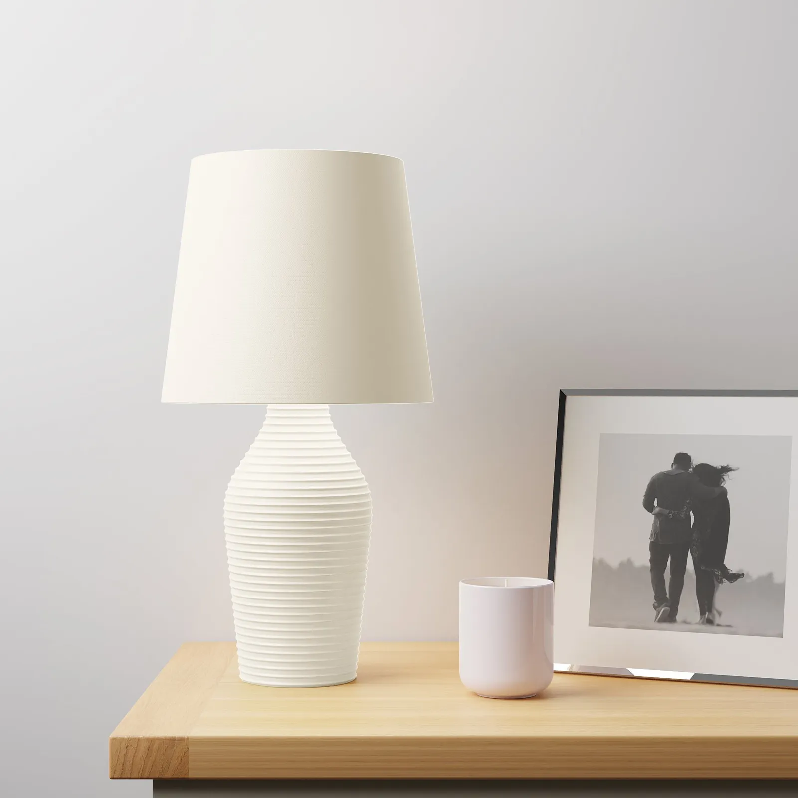 Luna Stoneware Natural Table Lamp White