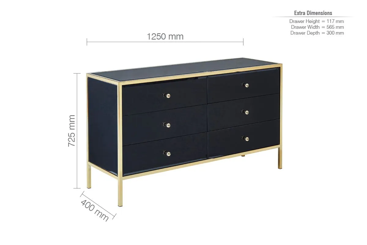 Birlea Fenwick 6 Drawer Chest Black & Gold 6