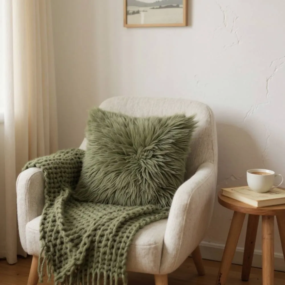 Infinity Leather Natural Sheepskin Real Wool Cushion in Green
