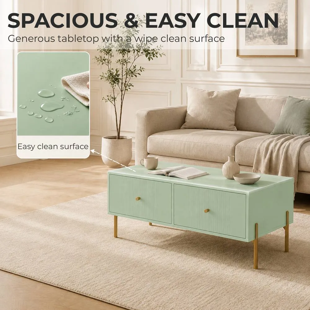 HOMCOM Coffee Table with 2 Drawers & legs for Living Room, Light Green 4