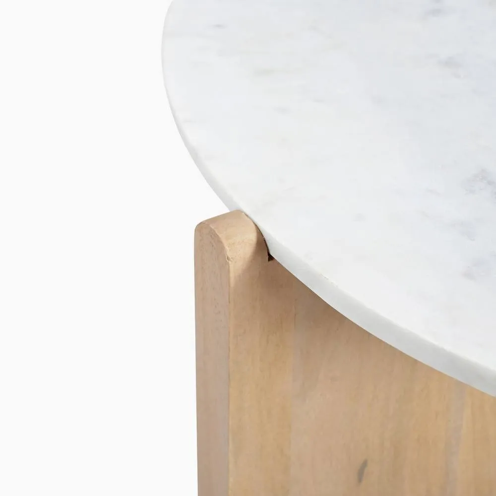 FurnitureboxUK Solia Round White Oak Wood & Marble Coffee Table in Light Brown 5