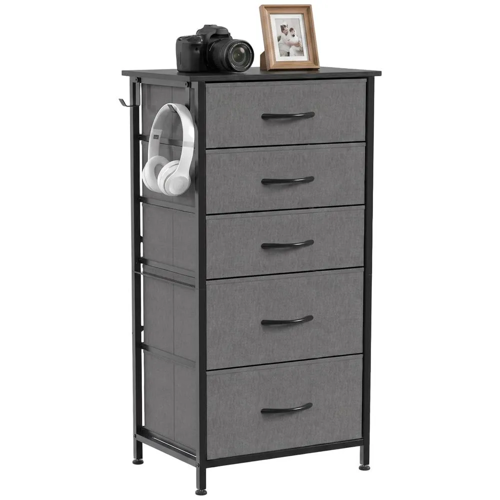 HOMCOM Fabric Chest of Drawers, 5 Drawer Dresser for Bedroom, Charcoal Grey