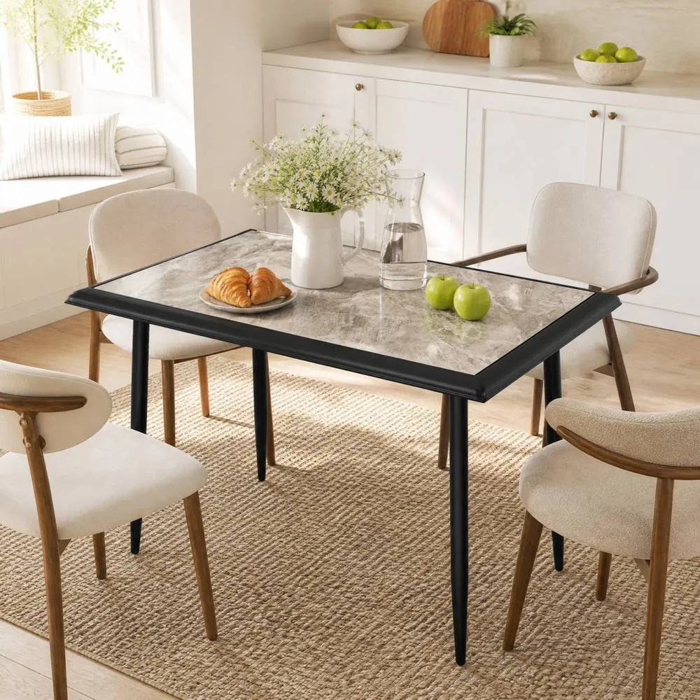 Costway Sintered Stone Dining Table 44" Rectangular Kitchen Table-Grey in Grey 4