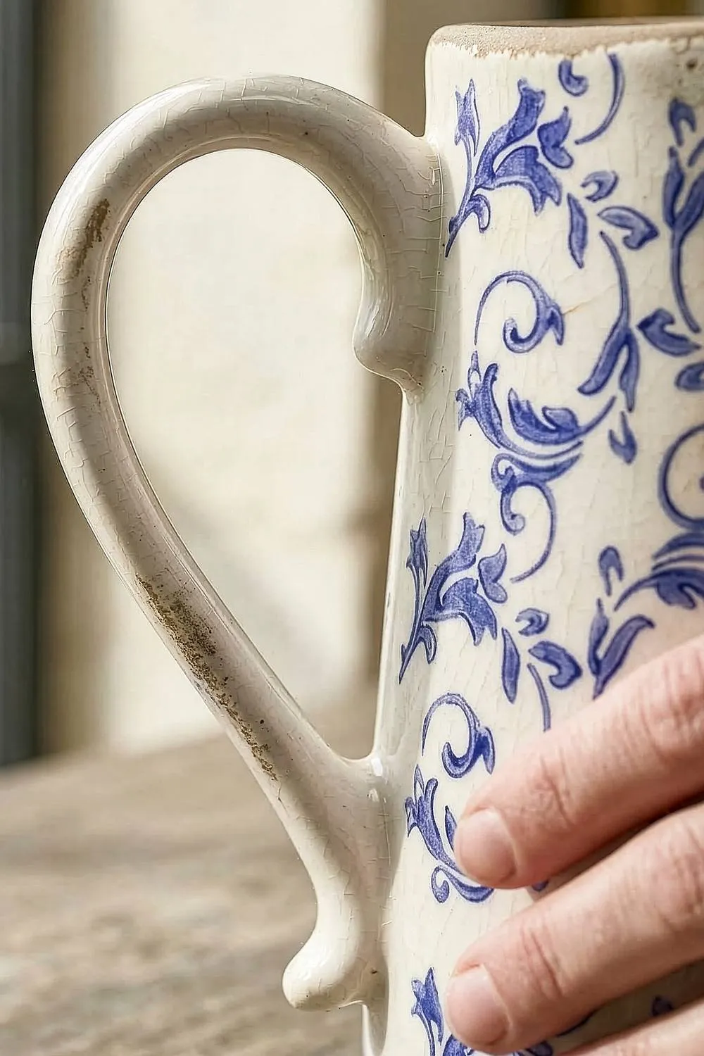 Dibor Vintage Solene Large Blue Botanical Home Decor Pitcher Jug H23 x W20cm in Cream 3