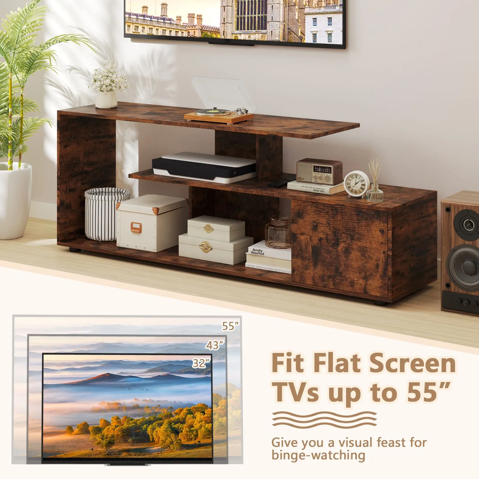 Costway TV Stand for TVs up to 55" 3-Tier Media Console Table w/Storage in Brown 5