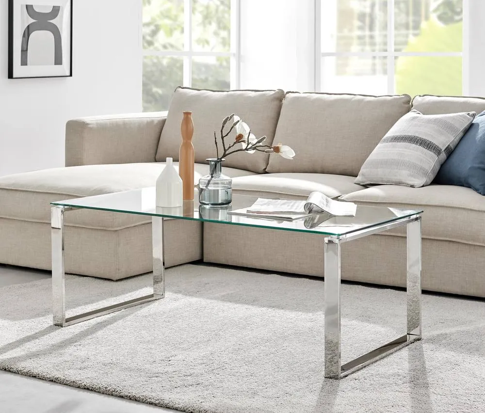 FurnitureboxUK Miami Chrome Metal & Glass Console Coffee End Side Table Set in Silver 3
