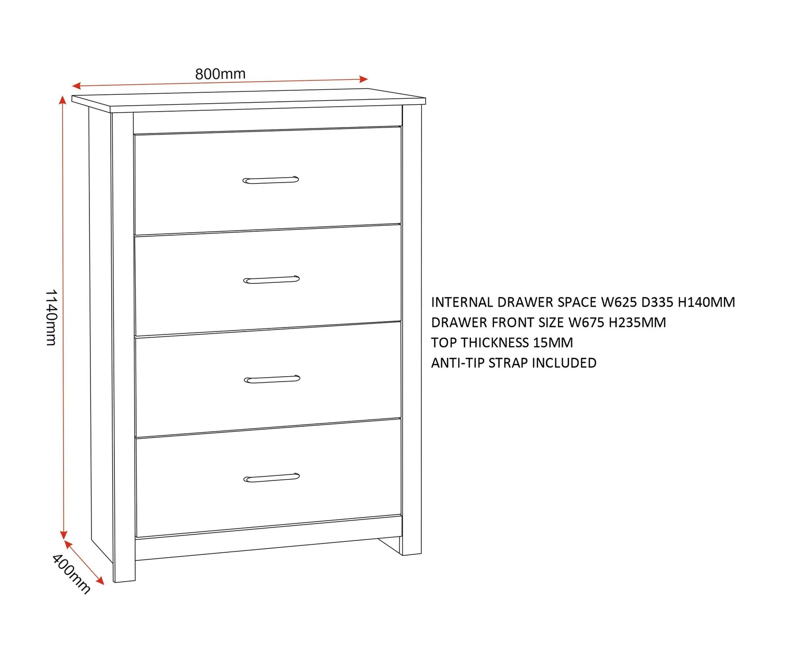 Seconique Portland 4 Drawer Chest in Grey 6
