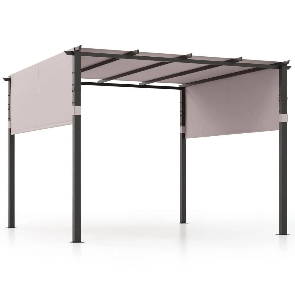 Costway Flat Top Pergola 305 x 305cm Outdoor Pergola w/Retractable Canopy in Grey 2