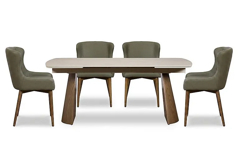 Sansa Rectangular Draw Leaf Extending Dining Table and 4 Faux Leather Chairs with Wooden Legs - Green - In Time for Christmas