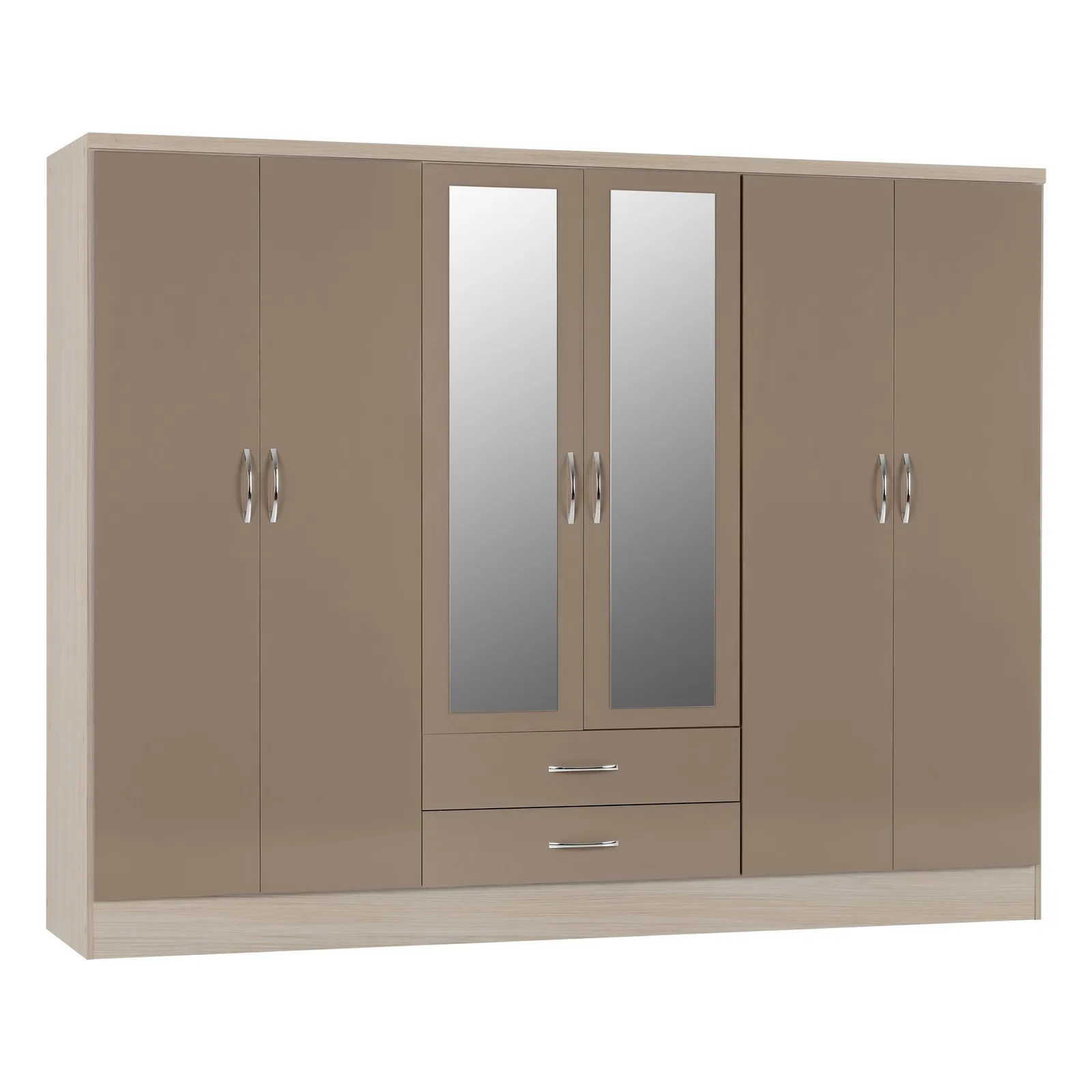 Nevada 6 Door 2 Drawer Oyster Mirrored Wardrobe Grey