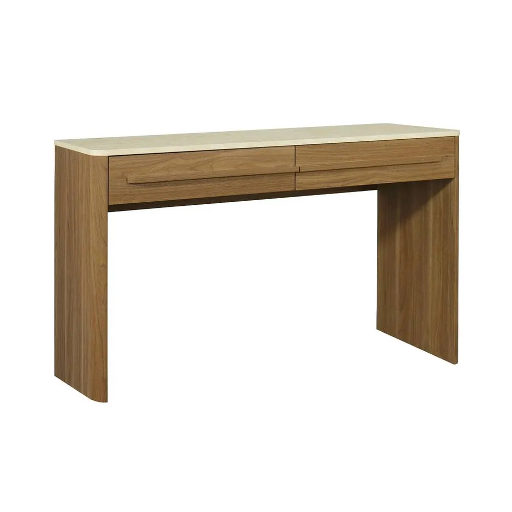 sweeek Console with wood decor & travertine effect top, 2 drawers, 120cm in Dark Brown 2