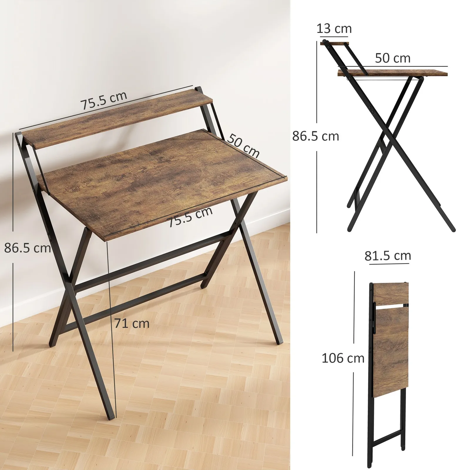 HOMCOM 81.5 cm Folding Computer Desk for Small Spaces Bedroom in Brown 3