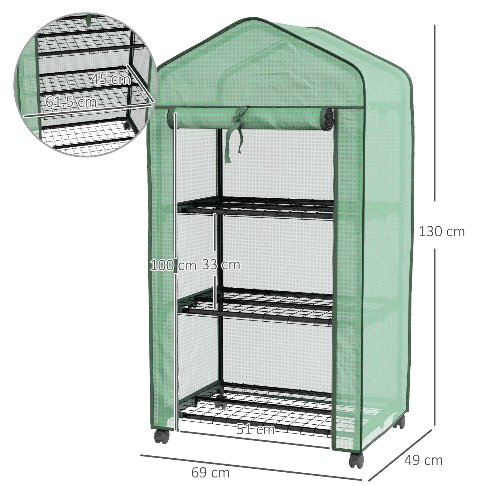 OUTSUNNY Portable Mini Greenhouse with Roll-up Door & Wheels, Green 3