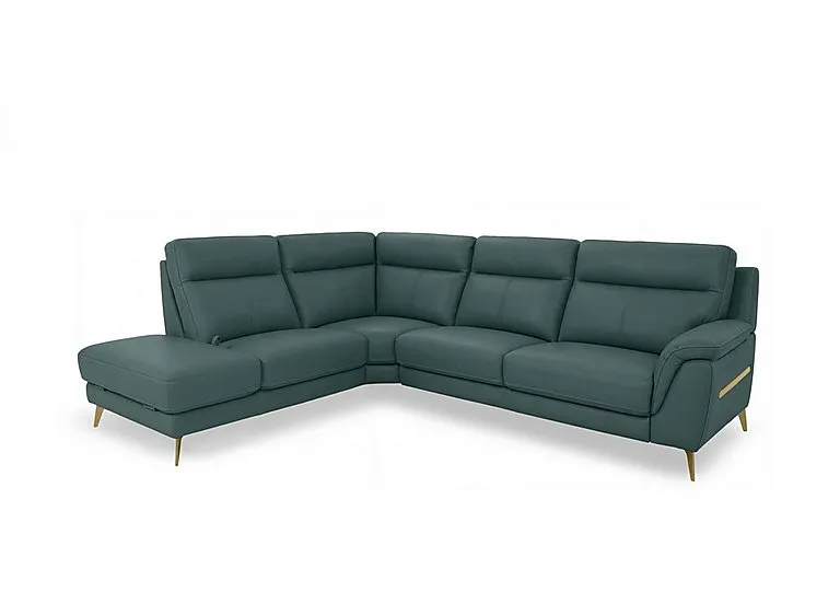 Eclipse Leather Left Hand Facing Corner Sofa with Chaise End Storage - Lake Green