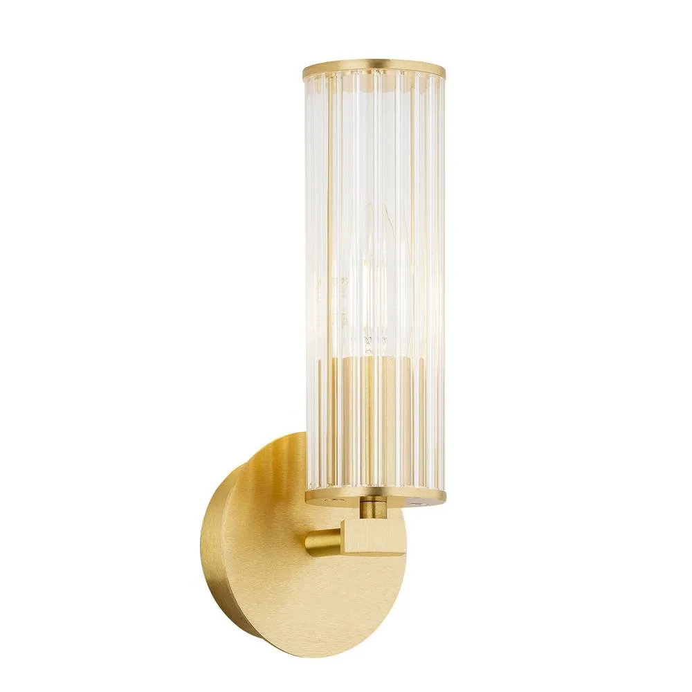 Netlighting Hampton Wall Lamp Transparent (Fluted) Brushed Brass in Gold