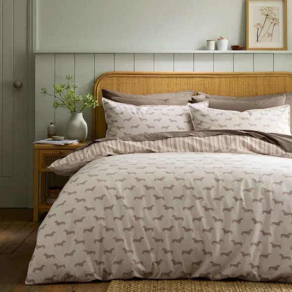 Emily Bond Brushed Peggy Daschund 100% Cotton Duvet Cover & Pillowcase Set 1
