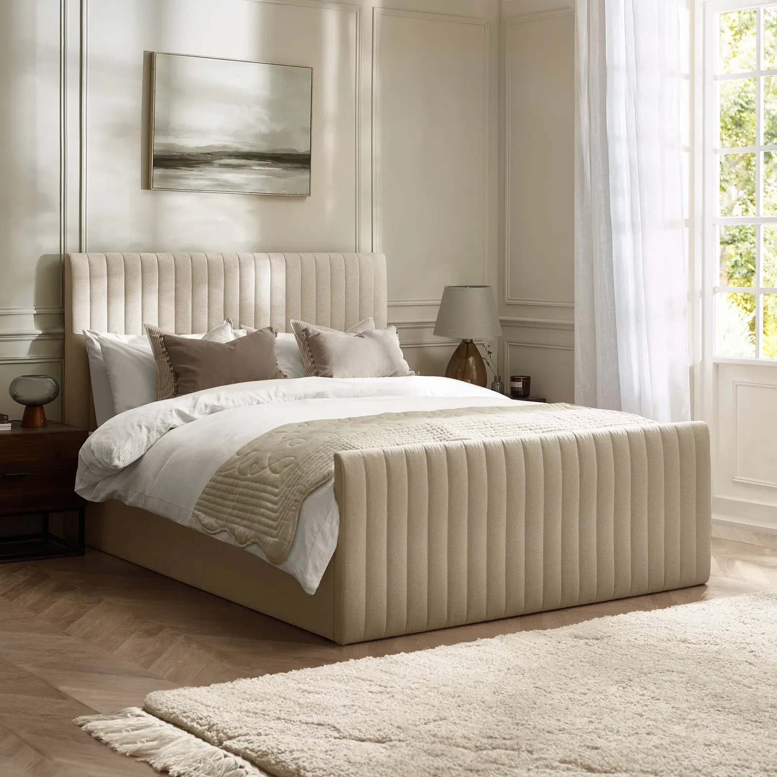 Tiana - Double - Ottoman Storage Bed - Natural - Fabric - 4ft6